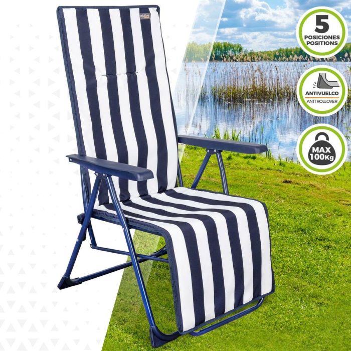 Tumbona Aktive Blanco Azul marino Reclinable A rayas 147 x 70 x 48 cm (2 Unidades) 3