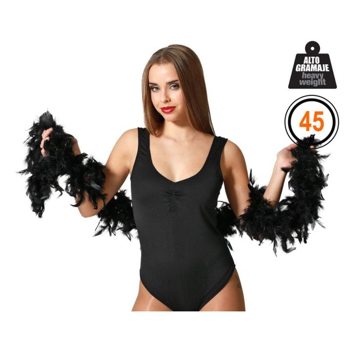 Boa de Plumas Negra 45 gr para Disfraces de Halloween, Bruja, Vampira, Cabaretera o Diva Gótica, Fiesta Temática Años 20