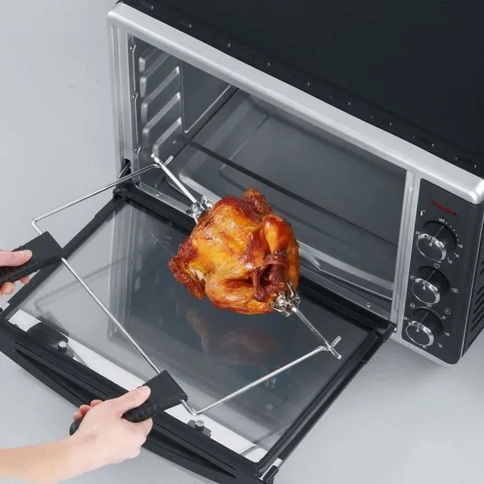 Severin TO2058 Mini Horno de Convección 42 L con Giro y Piedra para Pizza, 1800 W, Temporizador 120 Min, Negro/Acero Inoxidable 2