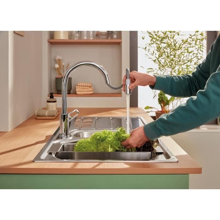 Grifo de cocina - Mezclador monomando de fregadero - Cromo - Caño alto en forma de C - Aireador extraíble - GROHE StartLoop - 30556000 1