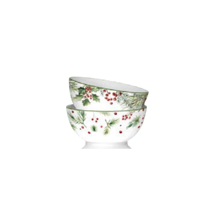 DKD Home Decor Bol de Navidad Tradicional de Porcelana con Acebo, Verde y Blanco, 14x14x7 cm, Set de 12 Unidades