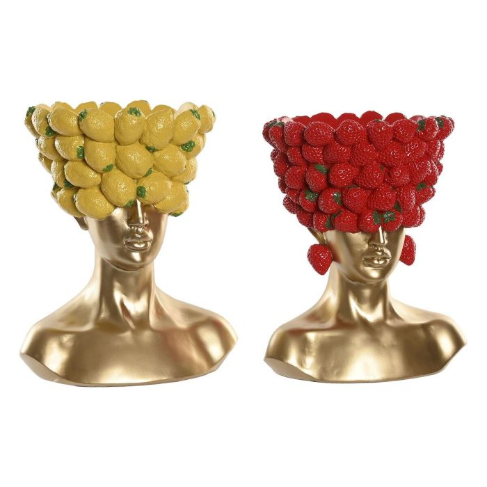 DKD Home Decor Jarrón Moderno de Resina Rojo Amarillo con Detalle Fruta 17 x 35 x 28 cm (2 Unidades) 0 DKD Home Decor Jarrón Moderno de Resina Rojo Amarillo con Detalle Fruta 17 x 35 x 28 cm (2 Unidades) 0
