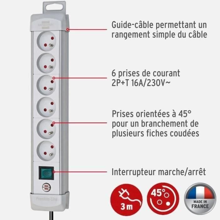 Brennenstuhl Premium Plus Bloc Multiprise Gris 6 Sockets 3m con interruptor 2 Brennenstuhl Premium Plus Bloc Multiprise Gris 6 Sockets 3m con interruptor 2