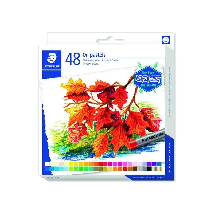Staedtler Ceras Blandas Pasteles al Óleo 70 mm, 48 Colores Surtidos - Estuche con Colores Brillantes e Intensos, Resistente al Agua