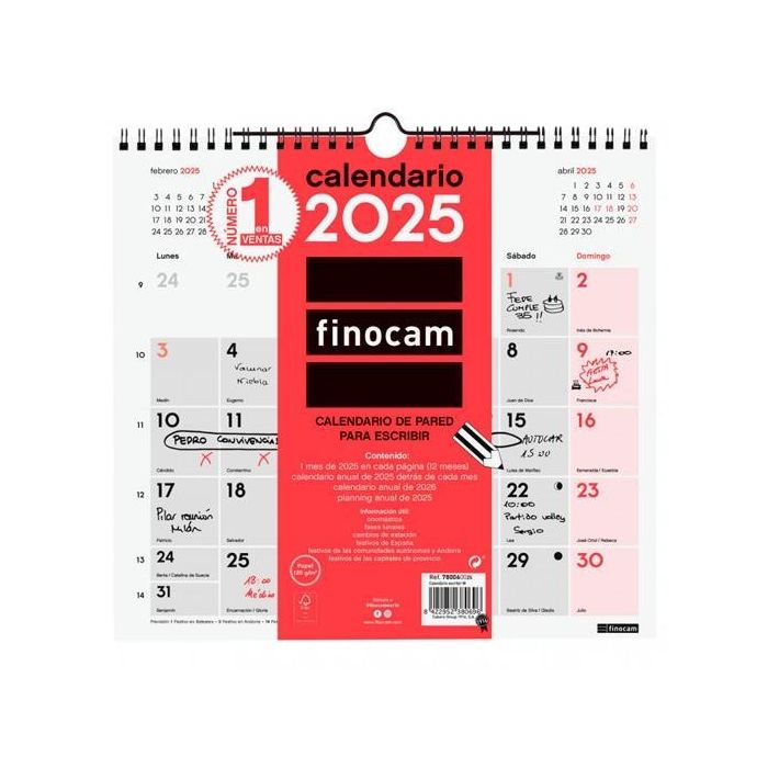 Finocam Calendario De Pared Para Escribir M-265x245 mm Neutro 2025 Finocam Calendario De Pared Para Escribir M-265x245 mm Neutro 2025