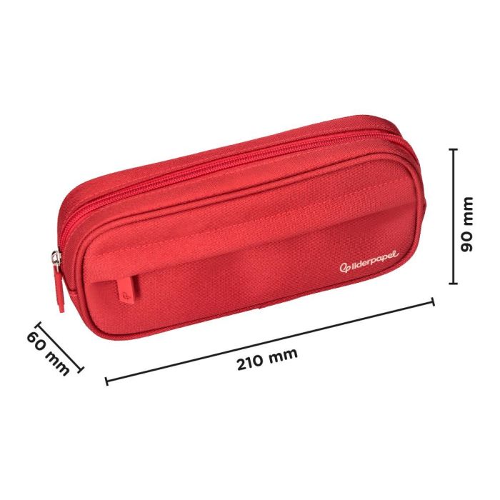 Estuche Portatodo Liderpapel Classic Ovalado 2 Cremalleras Con Bolsillo Delantero 210x90 mm Rojo 1