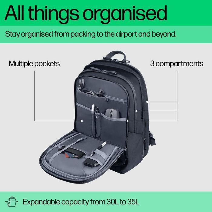 HP Mochila para portátil de 17 pulgadas Travel Plus 30L, Compañero de Viaje, Múltiples Compartimentos para Organización 3