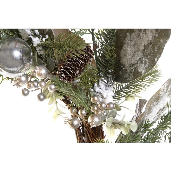 DKD Home Decor Corona de Navidad Alpina Nevado Verde Marrón PVC | 50 cm Diámetro | 10 cm Profundidad 2