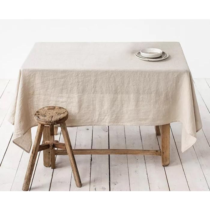 DKD Home Decor Mantel Cuadrado Beige 150x150 cm Lino Algodón 55/45% con 4 Servilletas (Set 5 Piezas)