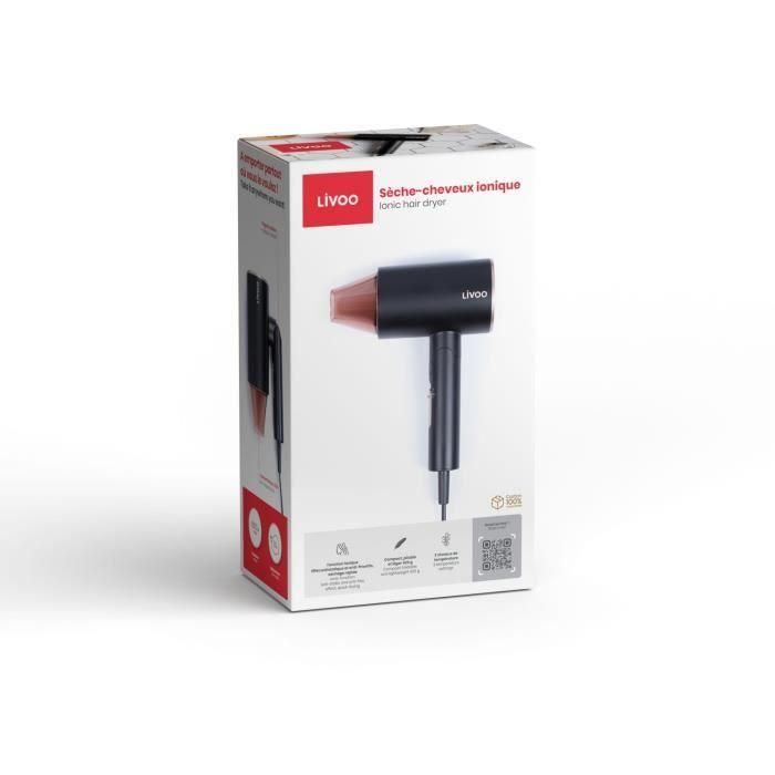 Secador de pelo iónico - LIVOO - DOS173 - 1600 W - 3 temperaturas - Plegable - Concentrador de aire - Negro/Rosa 4 Secador de pelo iónico - LIVOO - DOS173 - 1600 W - 3 temperaturas - Plegable - Concentrador de aire - Negro/Rosa 4