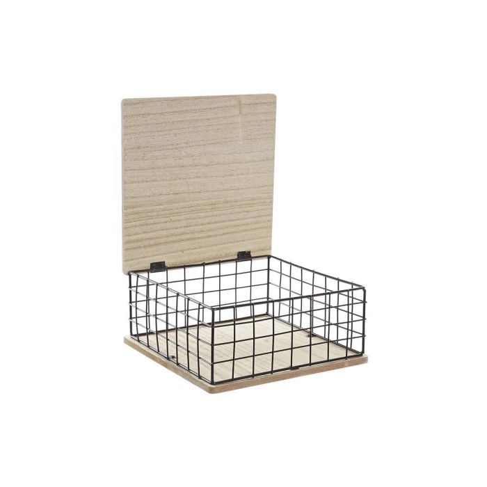 Caja Decorativa DKD Home Decor Natural Negro Metal MDF (25 x 25 x 12 cm) 1