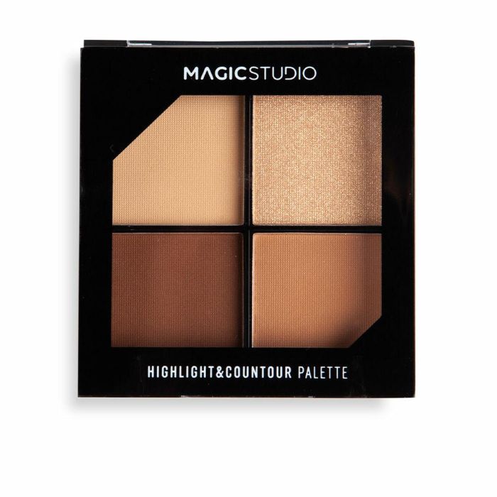 Magic Studio Paleta Highlight & Contour Iluminador y Bronceador en Polvo para Rostro. Define, esculpe y realza con alta pigmentación 2.8g