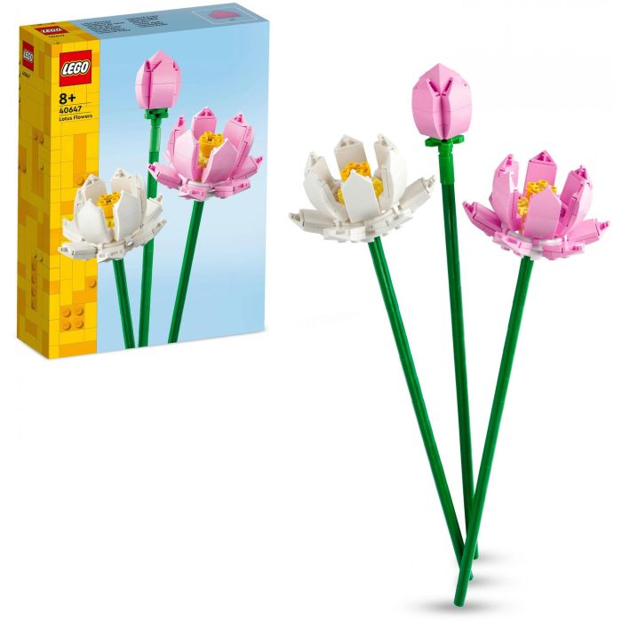 LEGO 40647 Set de Construcción Flores de Loto para Jarrón, con 2 Flores Abiertas y 1 Cerrada, Rosa y Blanco, Edad +8 Años 7