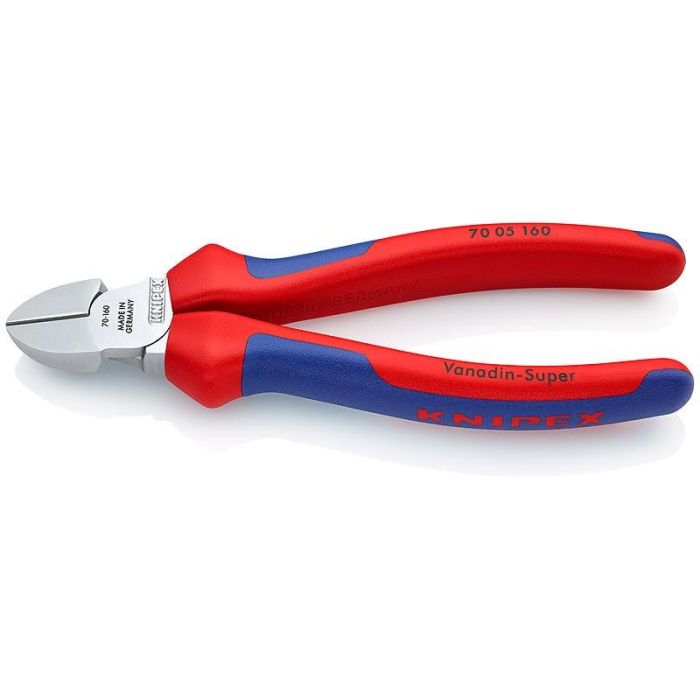 Knipex Alicates de Corte Diagonal 70 05 160 – Cortacables 160mm Acero Cromo Vanadio Mango Aislado Cromado