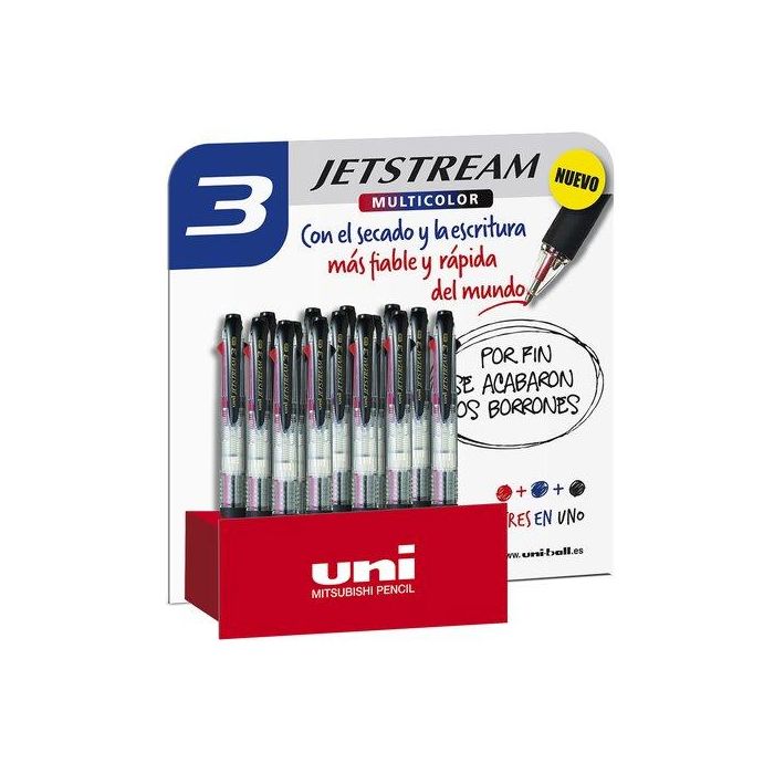 Boligrafo De 3 Colores Uni-Ball Jetstream 3 1,0 (Sxe-400) Transparente Expositor De 15