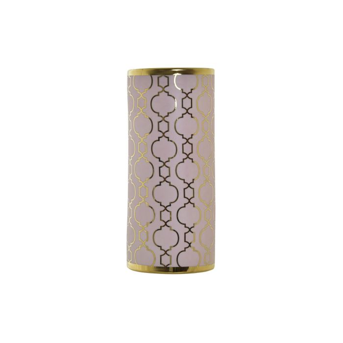 DKD Home Decor Jarrón Decorativo de Porcelana Oriental en Tonos Rosa y Dorado de la Colección Zeman, ideal para embellecer cualquier Hogar o Espacio, 14x32x14 cm