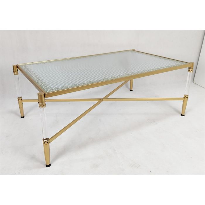 DKD Home Decor Mesa Centro Glam, Metálica y Acrílica, Dorado y Transparente, 70x120x45 cm, Desmontable