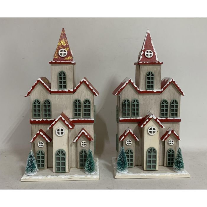 DKD Home Decor Casa Navidad Fantasía con LED MDF Rojo Verde Blanco 8x28x13 cm Pack 2 Unidades Funciona con 2 Pilas AAA