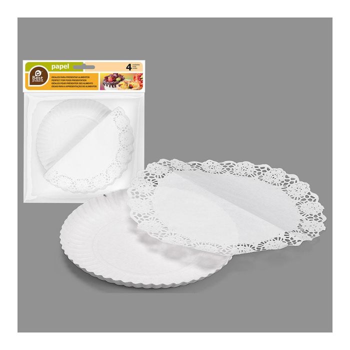 Best Products Bandeja con blonda Redpmda - 3 bandejas redondas con blonda Ø21cm, Blanco, Cartón 1