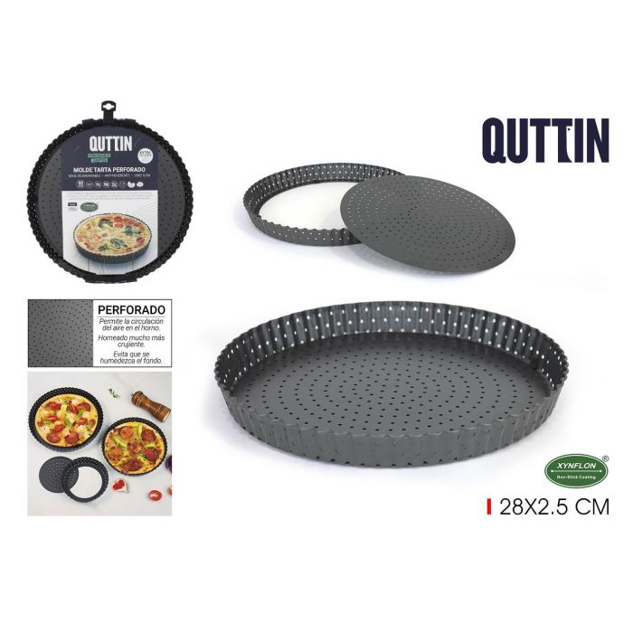 Quttin Molde para Tarta Desmontable Perforado de 28 cm de Diámetro y 3 cm de Alto, Base de 0.7 mm (12 Unidades)
