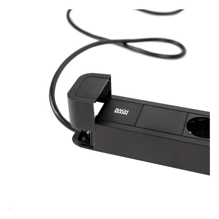 Bachmann PRIMO2 Regleta de Enchufes con 6 Tomas Schutzkontakt, Aluminio Negro, Cable 2m, IP20, Tipo F, Angular, Protección Infantil