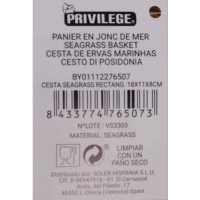Cesta Seagrass Rectangular 18x11x8 cm Privilege (24 Unidades) 4 Cesta Seagrass Rectangular 18x11x8 cm Privilege (24 Unidades) 4