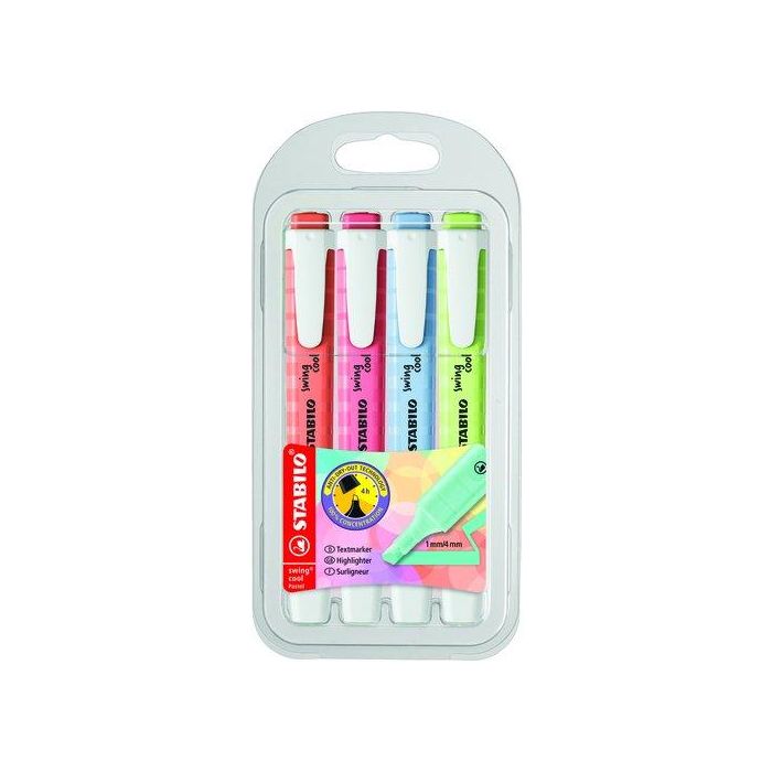 Marcador Fluor Stabilo Swing Cool Pastel (111,133,140,150) Bolsillo Set De 4