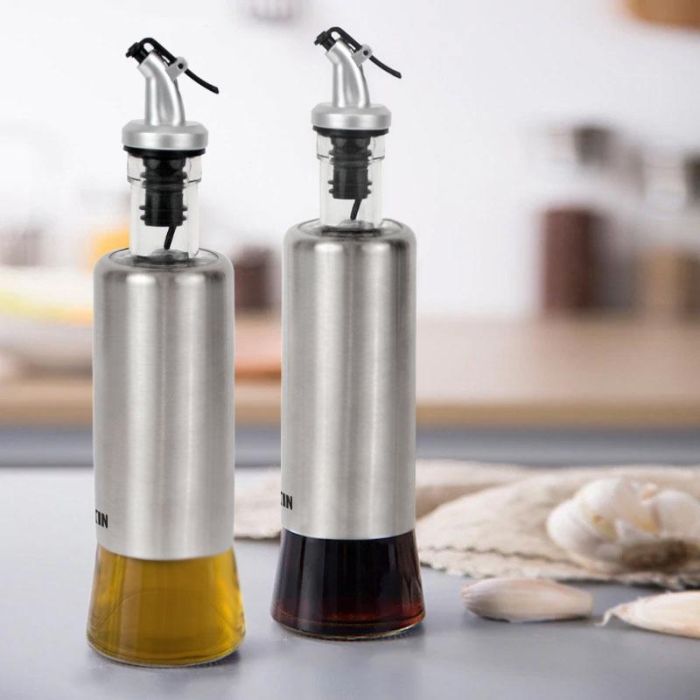 Quttin Set 2 Aceiteras de Acero Inoxidable con Soporte - 9.5 x 27.7 x 17.8 cm (8 Unidades) 5