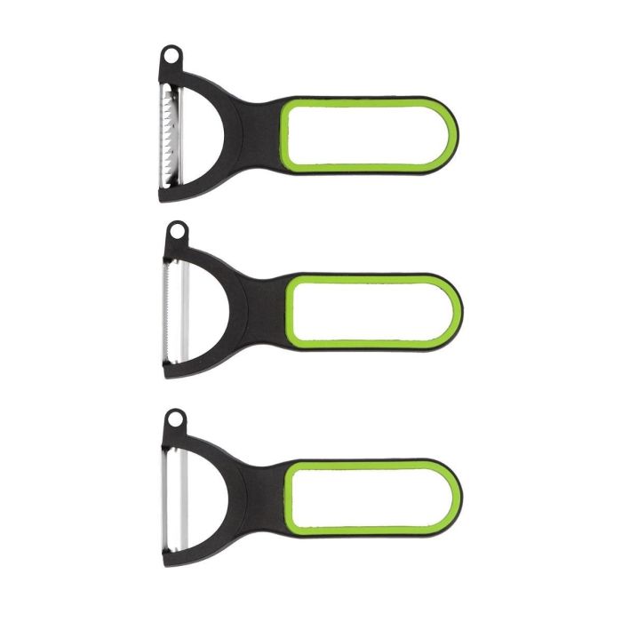 Quid Set de 3 Peladores de Cocina Veggy Verde de Metal 19x10x5 cm Apto Lavavajillas 1