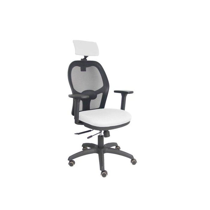 Silla Piqueras Y Crespo Jorquera Brazos 3D Y Cabecero Regulables Mecanismo Sincro Con Traslack Ruedas Parquet Respaldo De Malla Negra Y Asiento Tapizado Bali Blanco