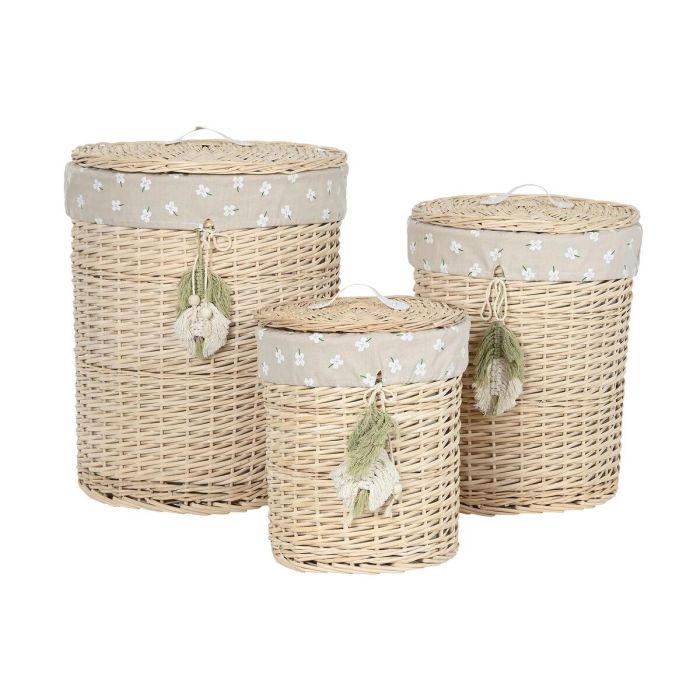 Cesta Ropa Basicos DKD Home Decor Natural Verde 45 x 55 x 45 cm Set de 3 1