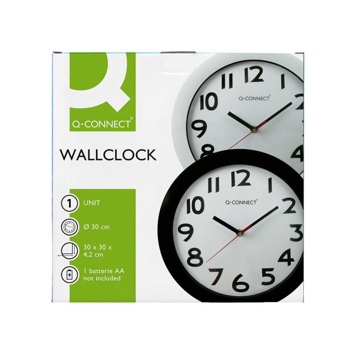 Reloj Q-Connect De Pared Plastico Oficina Redondo 30 cm Marco Negro 6