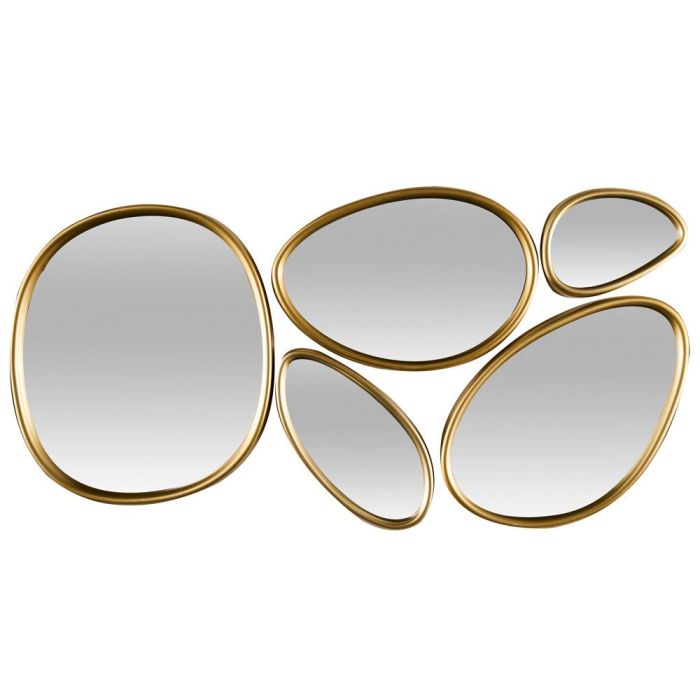Home Deco Factory Juego de 5 Espejos Decorativos de Pared con Forma Orgánica Dorados de Vidrio y Poliestireno 2