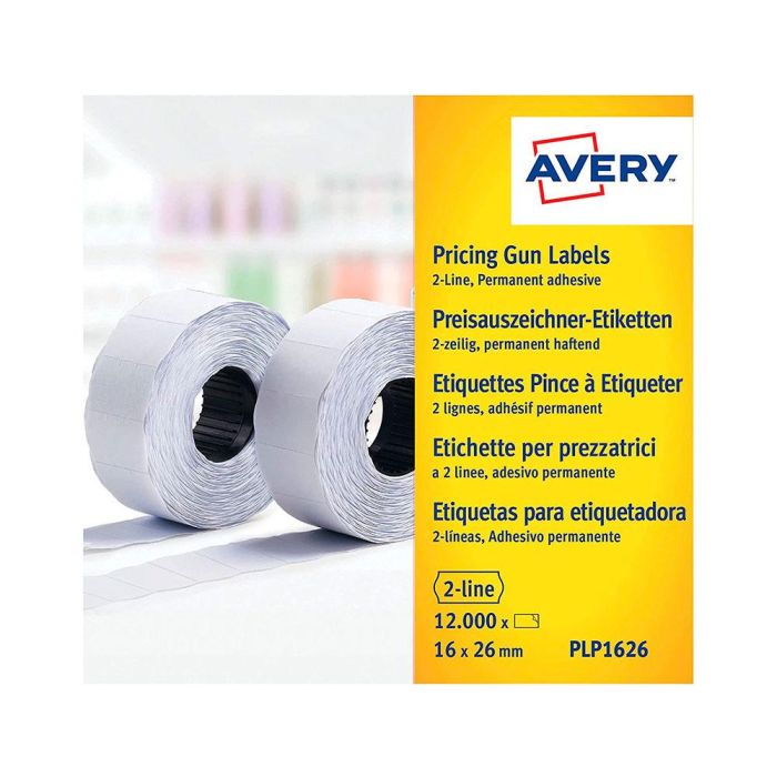 Etiqueta Avery Ondulada Blanca Permanente 26x16 mm Para Etiquetadora Pl21-18 Caja De 10 Rollos De 1200 Etiqietas 4