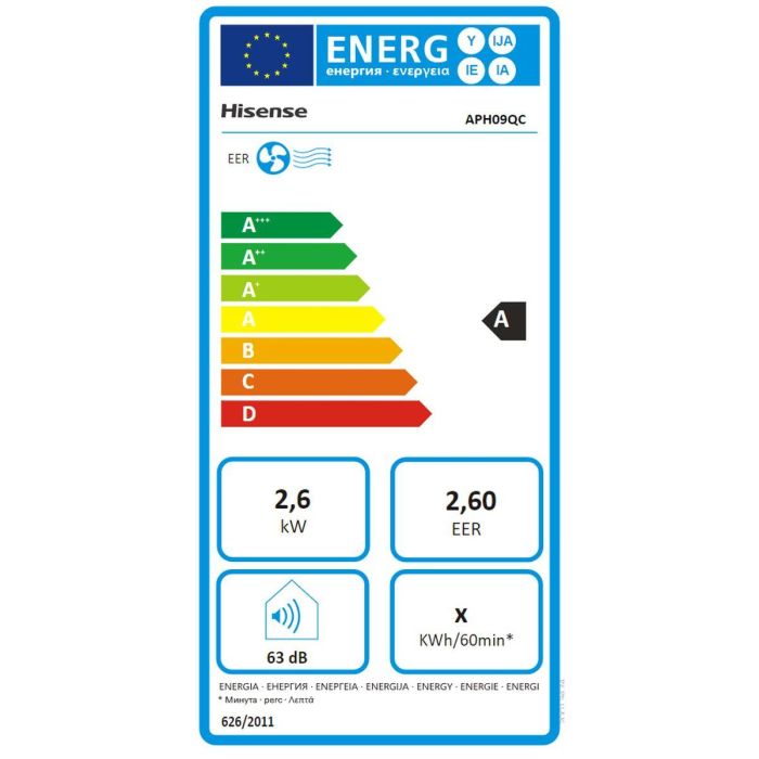 Hisense Aire Acondicionado Portátil APH09QC Bomba de Calor 2580 Kcal/h A+ 1