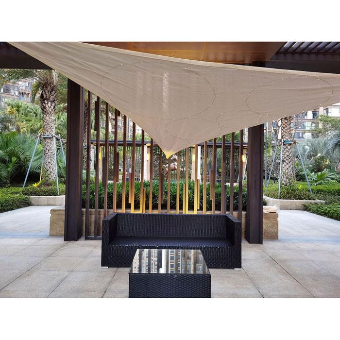 Vela de sombra Beige 3 x 3 x 3 m Luz LED Exterior Solar Toldo 2 Vela de sombra Beige 3 x 3 x 3 m Luz LED Exterior Solar Toldo 2