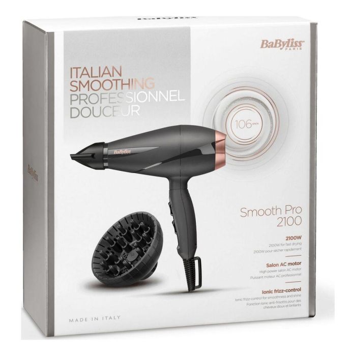 Babyliss 6709DE Secador de Pelo Smooth Pro 2100W con Tecnología Iónica, Anti-encrespamiento, Motor Profesional, Difusor y Concentrador 6 Babyliss 6709DE Secador de Pelo Smooth Pro 2100W con Tecnología Iónica, Anti-encrespamiento, Motor Profesional, Difusor y Concentrador 6
