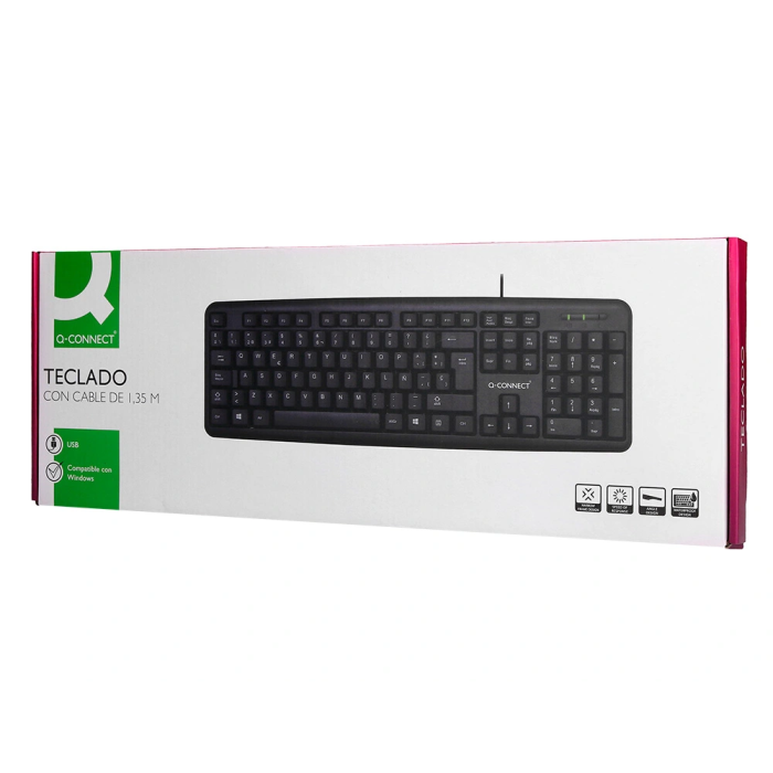 Q-connect Teclado USB con Cable Negro 1.35m 105 Teclas Resistente a Salpicaduras 6