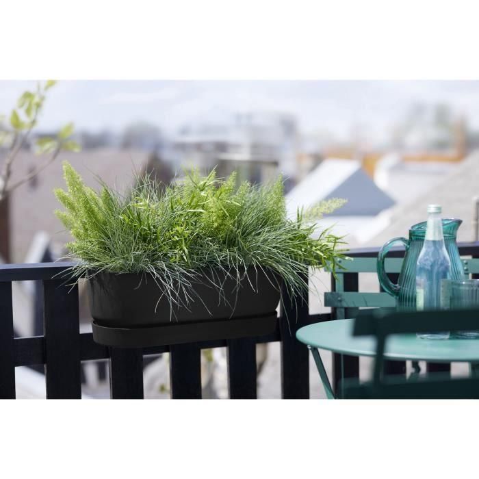 ELHO - Maceta - Greenville Easy Balcony 52 - Living Black - Balcón - L 21,2 x W 52 x H 19,4 cm 1 ELHO - Maceta - Greenville Easy Balcony 52 - Living Black - Balcón - L 21,2 x W 52 x H 19,4 cm 1