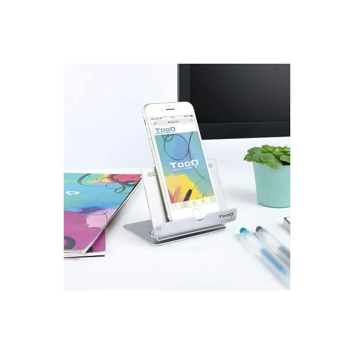 TooQ Soporte Sobremesa PH0002-S para Smartphone/Tablet, Plata, Ajustable 360º y 90º 3