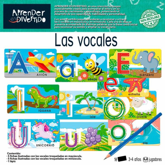 Educa Borras Juego Las Vocales español para niños de 3-5 años con láminas y lápiz para aprender el trazo de las letras mayúsculas y minúsculas. Educa Borras Juego Las Vocales español para niños de 3-5 años con láminas y lápiz para aprender el trazo de las letras mayúsculas y minúsculas.
