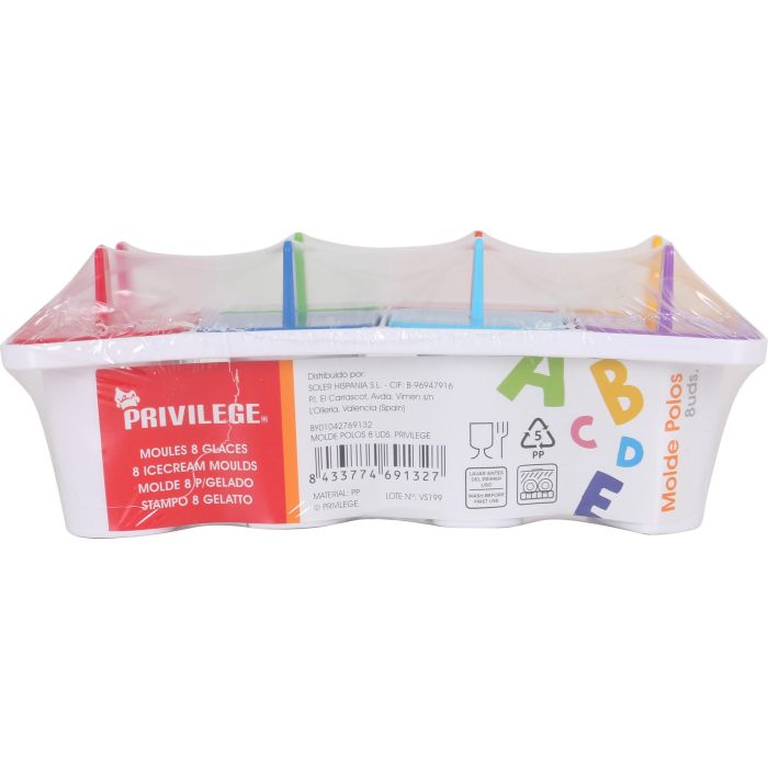 Privilege Molde para Polos de Hielo, 8 Unidades, 18.6 cm Largo x 10.6 cm Ancho x 7.1 cm Alto 1