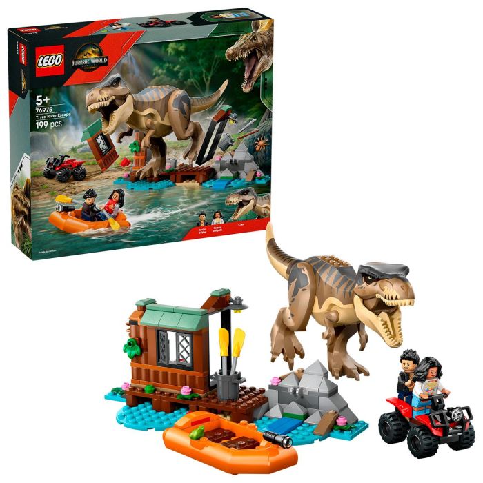 LEGO 76975 Jurassic World El Renacer Set Construcción Huida por el Río y Caza T. rex Articulado con Bote y Minifiguras