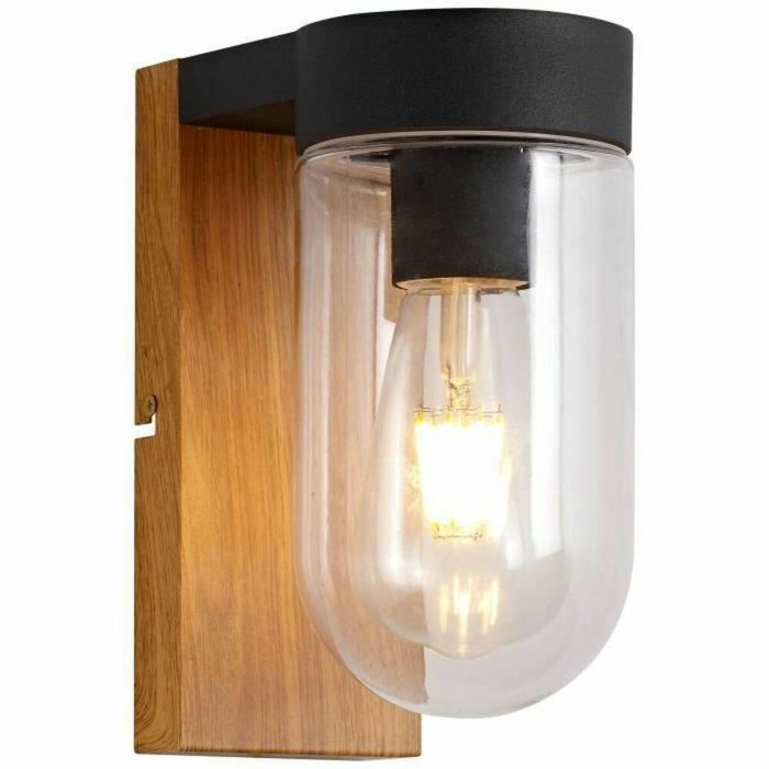 Brilliant CABAR Aplique Exterior E27 1x40W - Madera oscura, negro, metal y vidrio