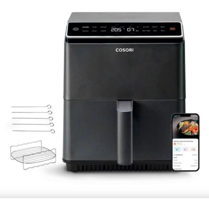Cosori COS0810043377409 Freidora sin aceite, Edición Chef de doble fuego, 6.4 L, 12 programas, 5 brochetas, parrilla, 1700W, Negro 14