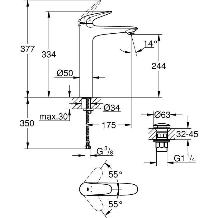 GROHE - Mezclador monomando de lavabo de sobre encimera - Tamaño XL 5