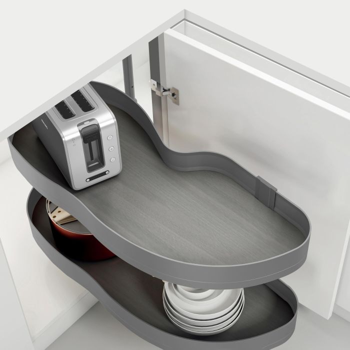 Emuca Sistema de rincón extraíble Lake Harmony para mueble de cocina, Izquierda, Altura regulable, Acero y Madera, Gris antracita 3