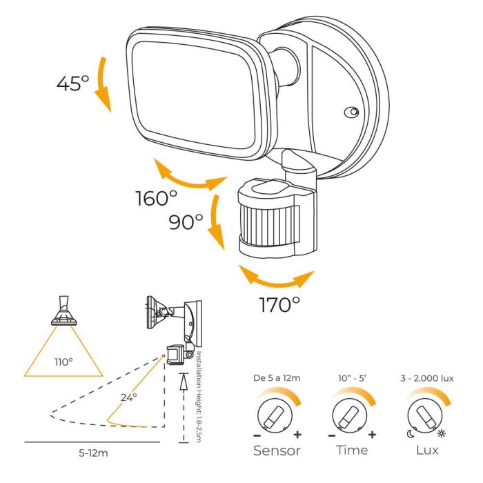 Aplique foco led con sensor crepuscular y de movimiento 10 W 750 lm 4000 k luz día, ip65, negro, ø12 × 14 × 17 cm 2 Aplique foco led con sensor crepuscular y de movimiento 10 W 750 lm 4000 k luz día, ip65, negro, ø12 × 14 × 17 cm 2