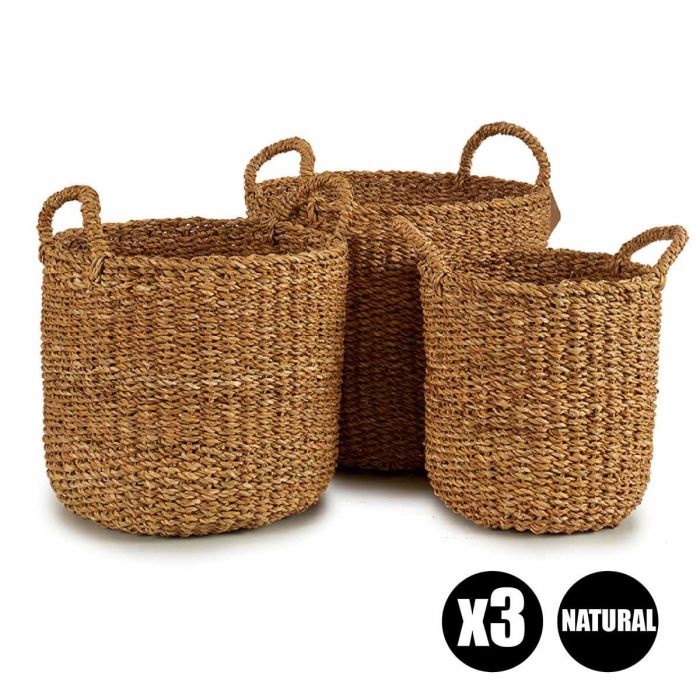 Set 3 Cestos de Esparto Abombado con Asa Giftdecor - 37x45x37 cm, Marrón 1 Set 3 Cestos de Esparto Abombado con Asa Giftdecor - 37x45x37 cm, Marrón 1