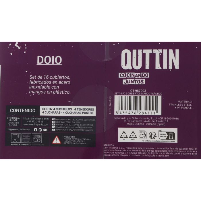 Set de 17 piezas de cubiertos con mango de plástico Band.Qt Doio - Inde (6 Cajas) 4 Set de 17 piezas de cubiertos con mango de plástico Band.Qt Doio - Inde (6 Cajas) 4